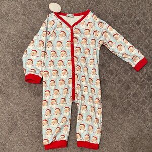 Santa Print Baby Onesie with Red Trim